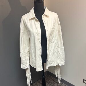 Nasty Gal Ivory Fringe Button Down Shirt